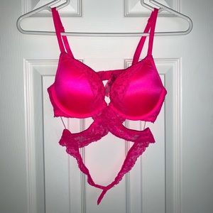 La SENZA Bright Pink Lace Push Up Bra | Size 34B